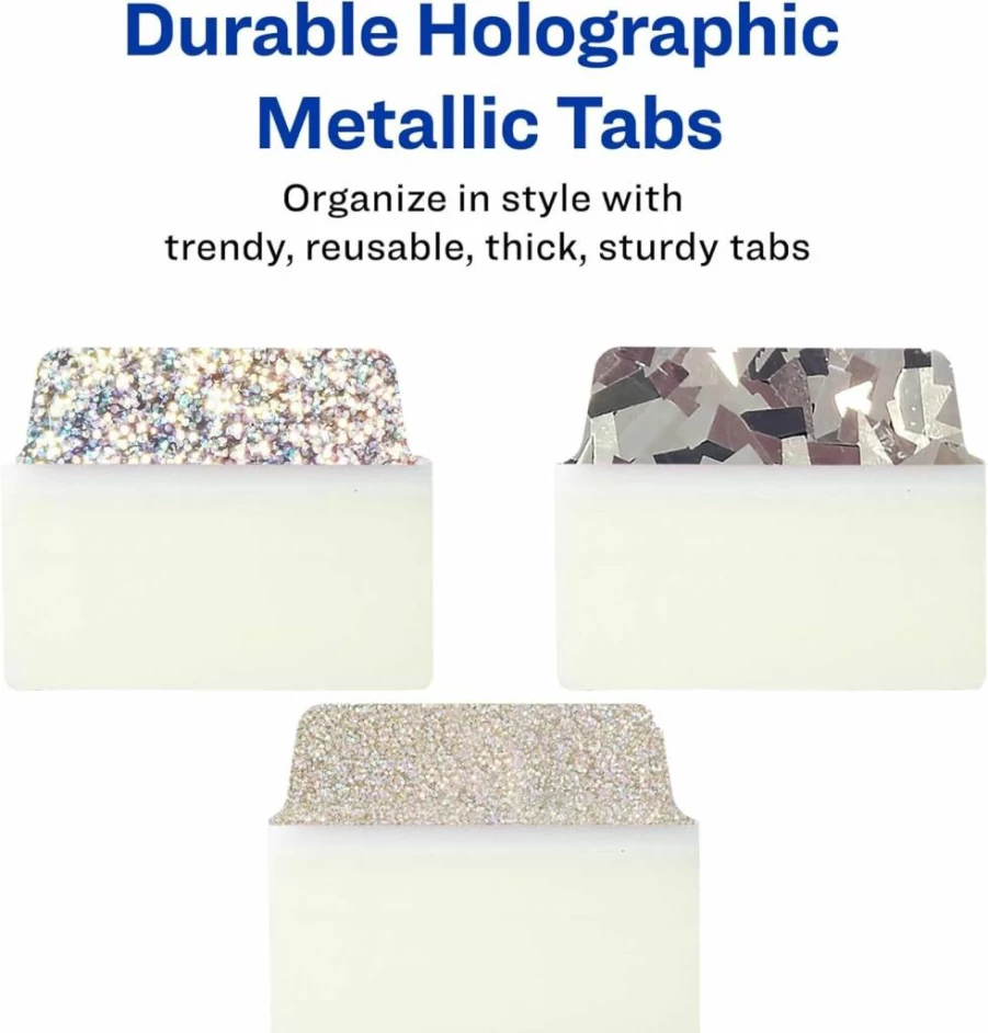 AVERY Holographic Iridescent Page Tabs, 2" x 1.5", Repositionable Multi-Use Tabs, 18-Pack (74145) for Notebooks & Organizers