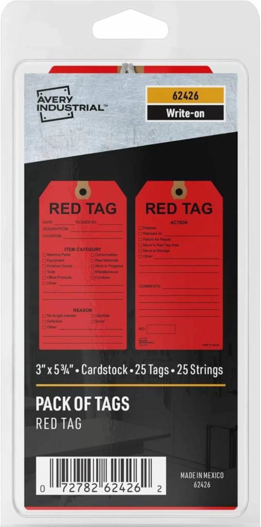 AVERY 62426 5S Redtags Preprinted Hang Tags, 5.75" x 3" with String, 25-Pack Write-On Labels for Organization