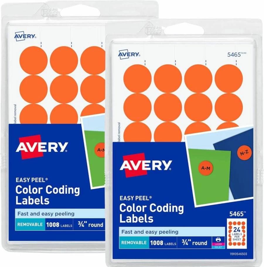 AVERY 07872 Orange Printable Round Color Coding Labels, 3/4 Inch, 2 Packs (2,016 Total Customizable Stickers)