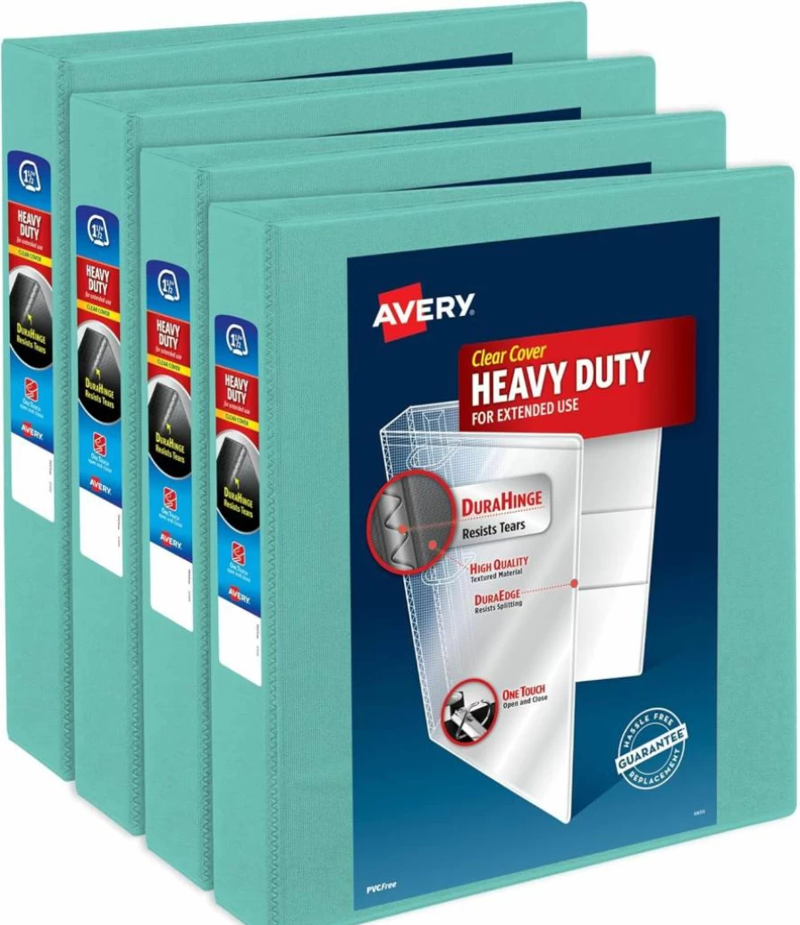 Avery 1.5 Inch 3-Ring Binder with One-Touch Slant Rings, 375-Sheet Capacity, DuraHinge Technology, Customizable Clear Cover, Pastel Sage Green (79819)