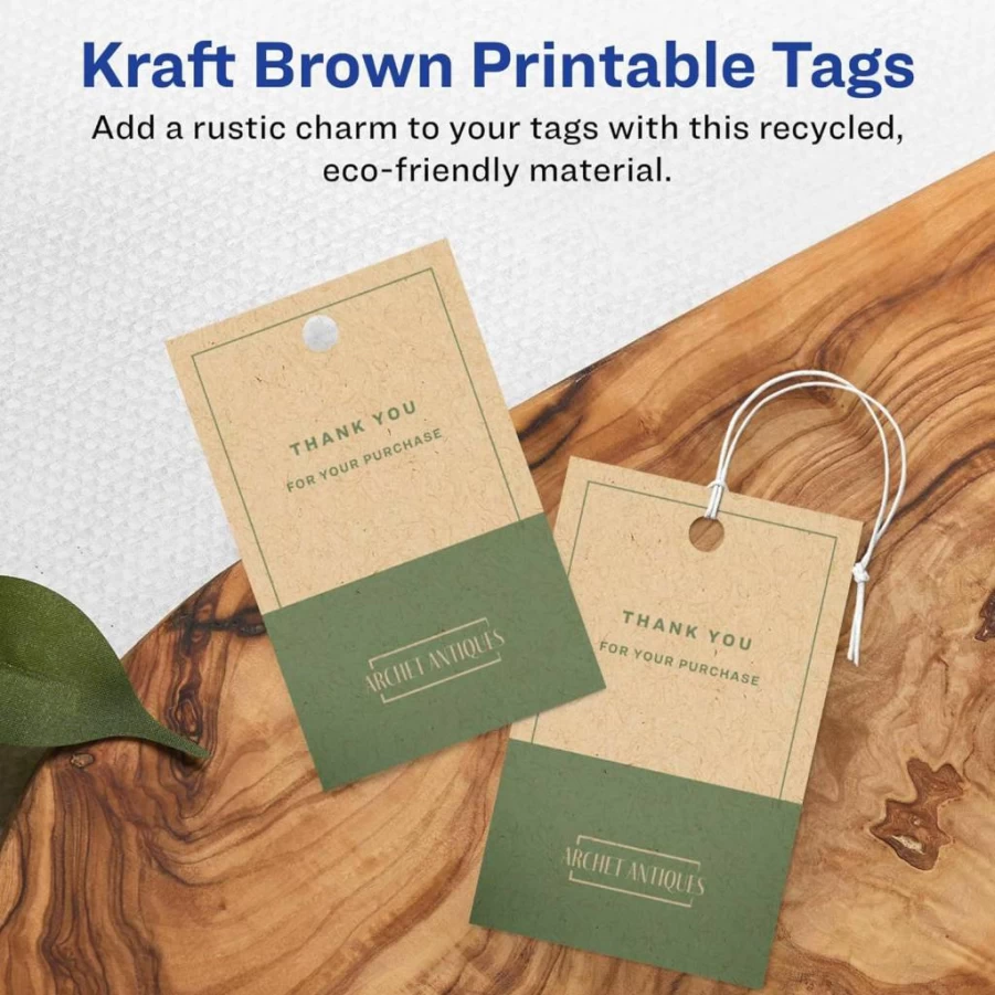 Avery Printable Kraft Brown Tags, 2" x 3" Rectangle Labels, Sure Feed Technology, Print-To-The-Edge for Laser/Inkjet, 200-Pack, Cardstock
