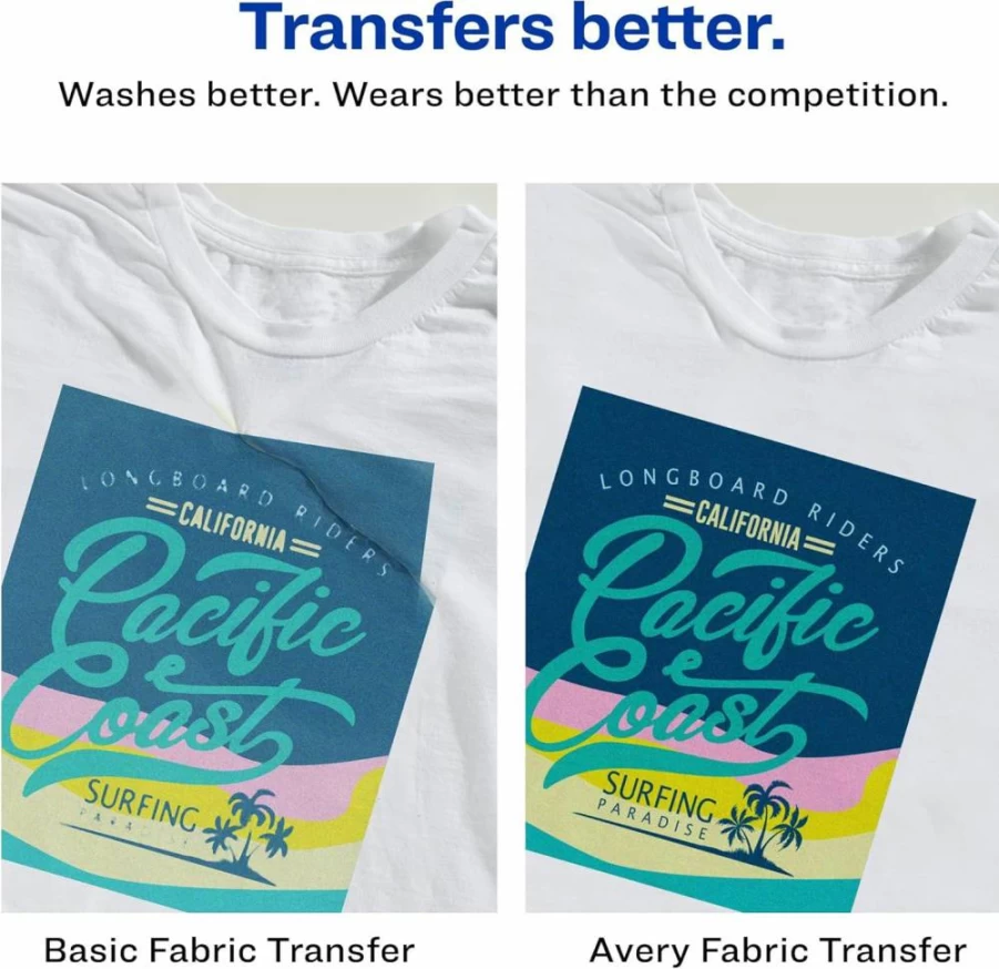 AVERY Printable Iron-On Transfer Paper for Light Fabrics - 8.5" x 11" Sheets, Compatible with Inkjet Printers, Pack of 6 (Model 3271)