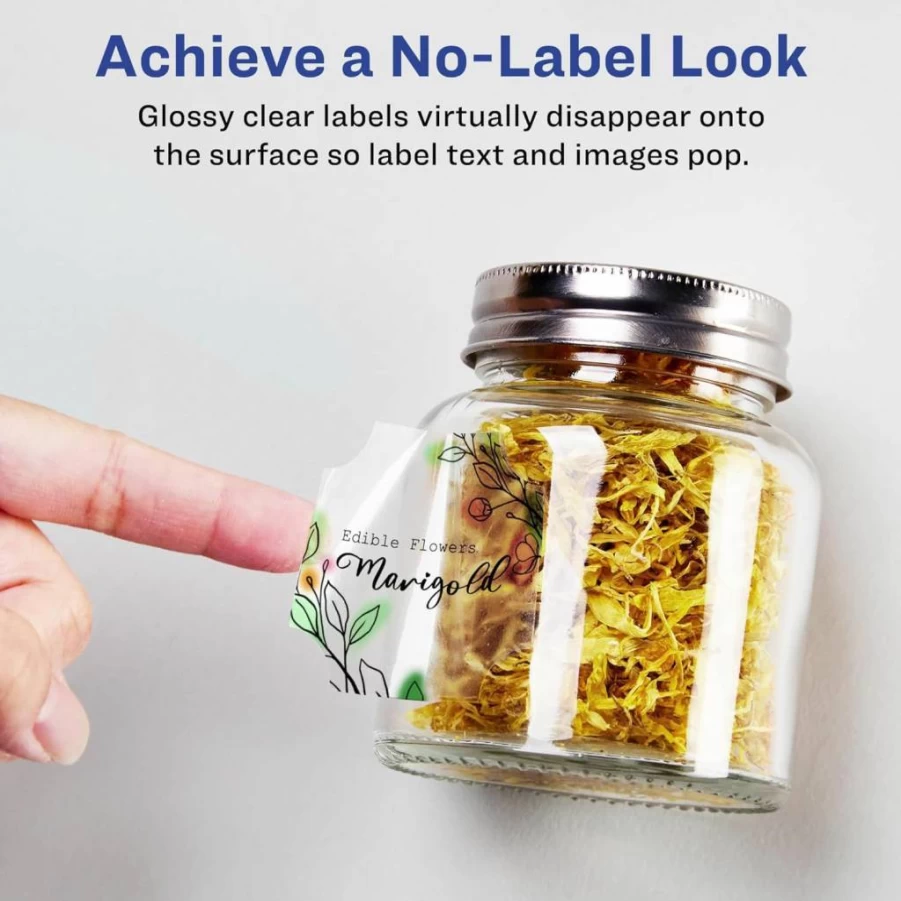 Avery Glossy Clear Scalloped Edge Labels 1-5/8" x 1-5/8" - 200 Pack, Sure Feed for Laser/Inkjet Printers, Print-to-Edge Design