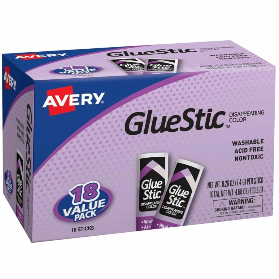 AVERY Purple Disappearing Glue Stick, Washable & Non-Toxic, 0.26 oz Permanent Adhesive, 6-Pack (98096)