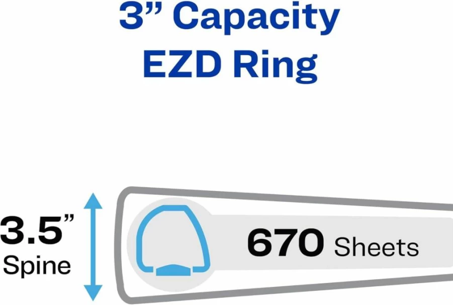 AVERY 3" Heavy-Duty 3-Ring Binder with One Touch EZD Rings, Pacific Blue (79811) - Durable Binder for School, Office & Organization