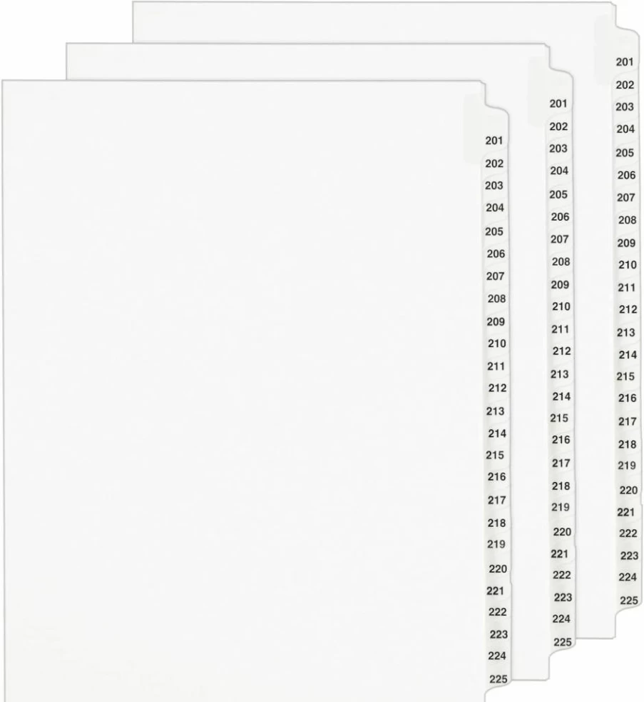 AVERY 01338 Legal Dividers, Letter Size, Side Tabs, 201-225 Tab Set, Standard Collated Sets for Office Organization