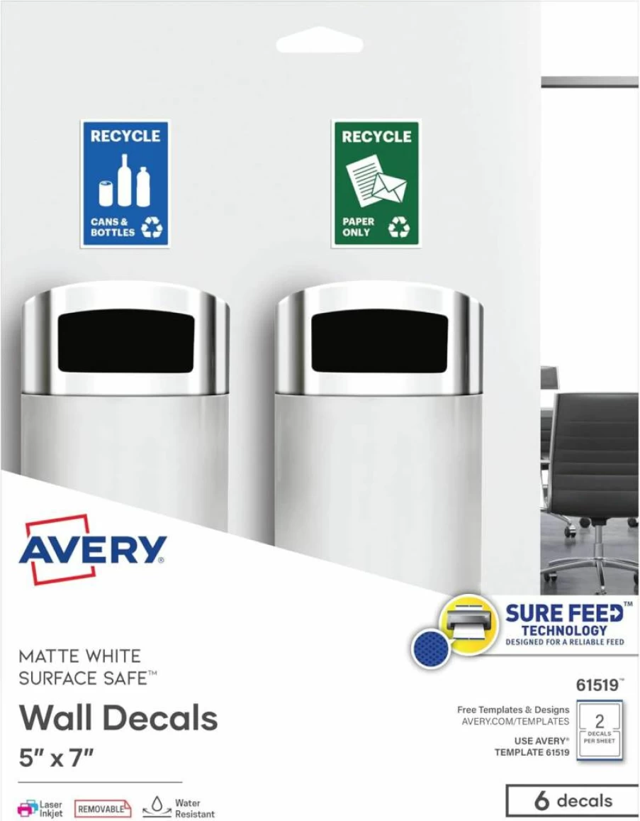 AVERY 61519 Printable Removable Labels, 5" x 7" Matte White Rectangle Stickers, 6 Customizable Sheets for DIY Projects