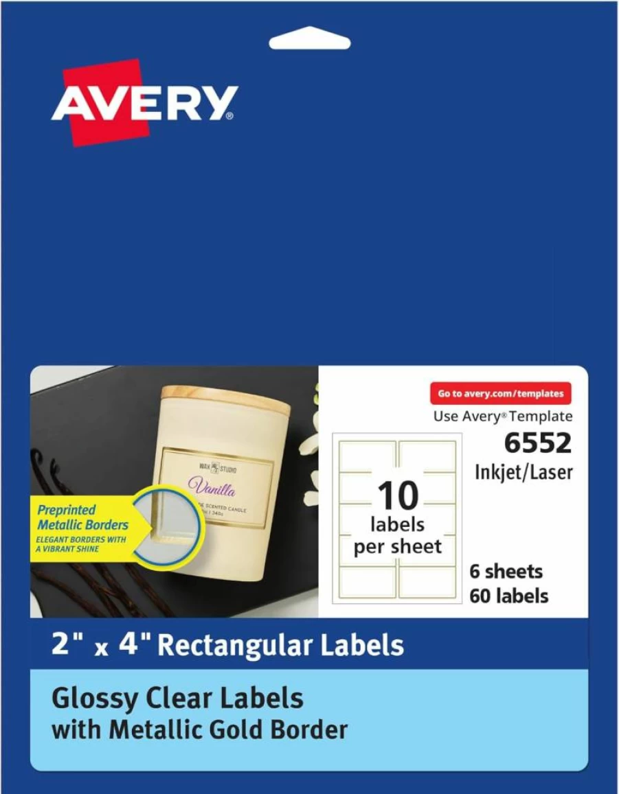 AVERY 2 Inch Round Printable Labels - Matte White with Gold Metallic Border, 120 Permanent Adhesive Blank Stickers for Weddings, Holidays, Gifts, and DIY Crafts (22876)