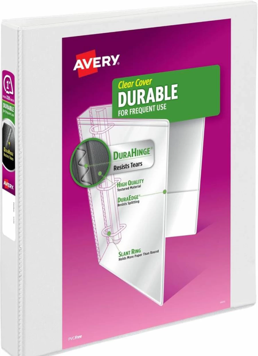 AVERY 0.5" Slant Ring White Binders 4 Pack - Durable 3 Ring Binders for School, Office, Home & Organization (03362)