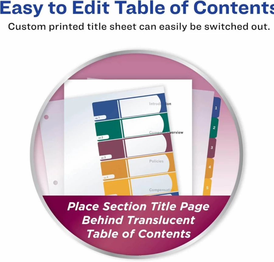 Avery 8-Tab Customizable Binder Dividers Set with Multicolor Tabs - 11817 for Organized Table of Contents