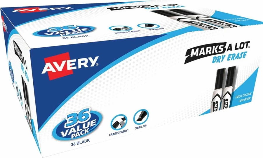 AVERY Dry Erase Markers Value Pack - 36 Black Chisel Tip White Board Markers (98207) for Classroom, Office & Home Use