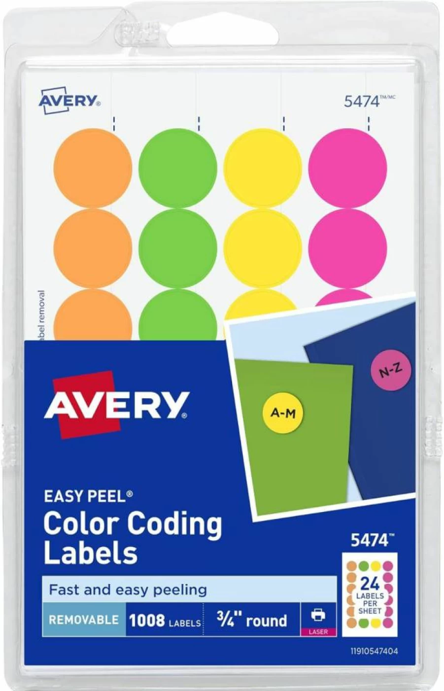 Avery 5474 Removable Dot Stickers, 3/4 Inch Round Labels, Assorted Colors, Pack of 1008, Printable or Write-On, Multipurpose Stickers for Organizing & Decorating