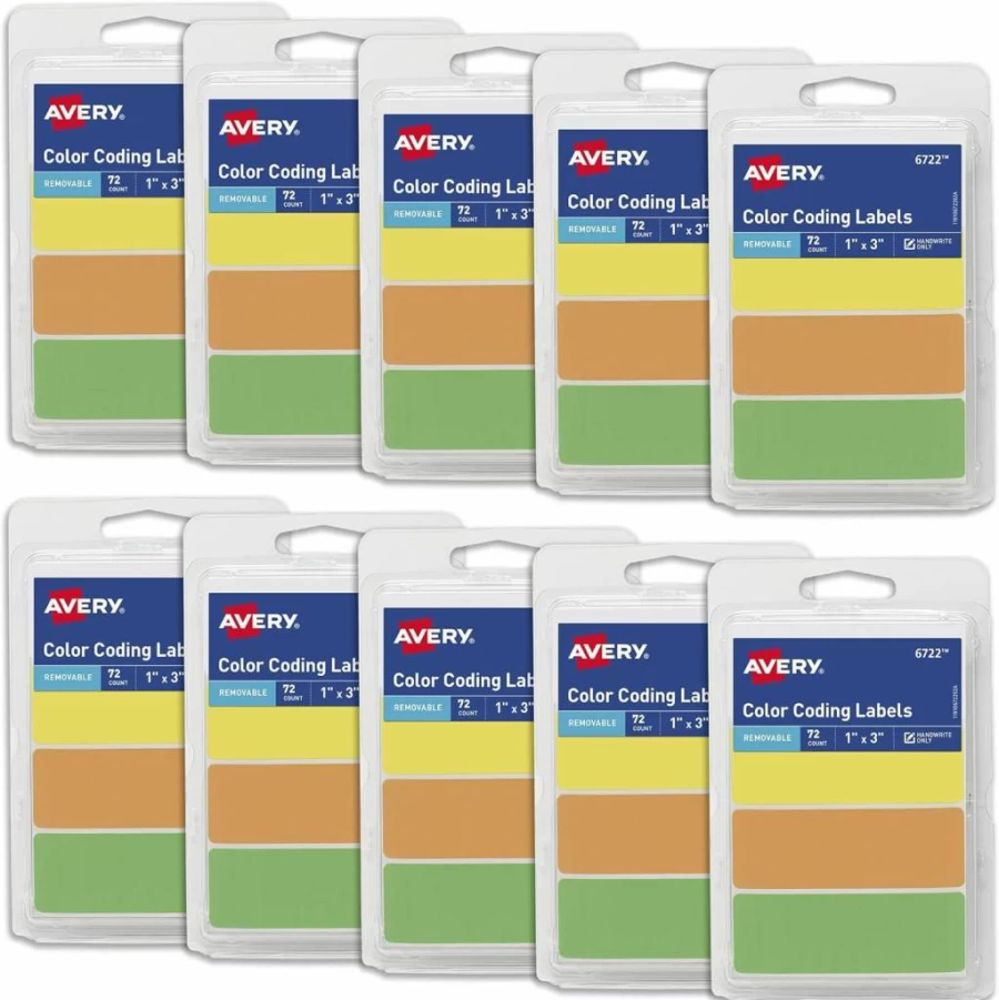 AVERY Removable Neon Color-Coding Labels, 1" x 3" Non-Printable Blank Stickers, 72-Pack Assorted Bright Colors (6722)