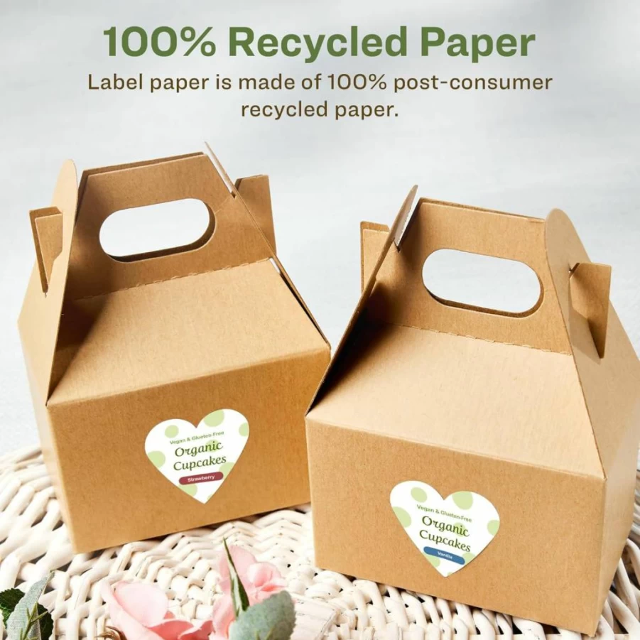 AVERY Recycled Heart Labels, Matte White, 2-9/32" x 1-27/32", Print-To-The-Edge, Permanent Adhesive, Laser/Inkjet Printable, Eco-Friendly, 120 Labels/Pack