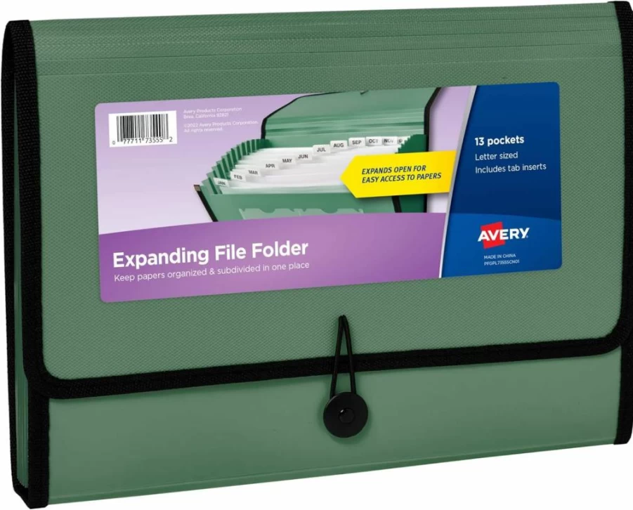 Avery 73550 Black 7-Pocket Expanding File Folder Organizer, Holds 425 Letter/A4 Sheets, Accordion Document Organizer for Office & School Supplies