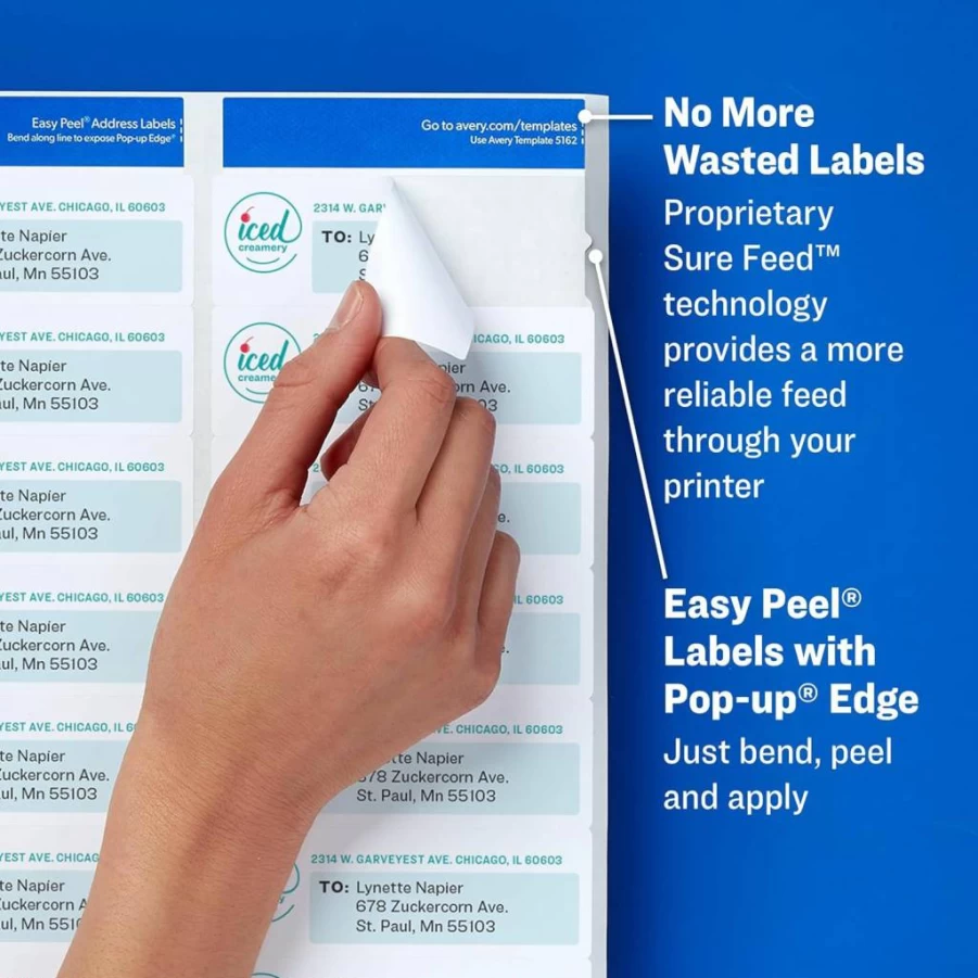 Avery 8167 Easy Peel White Address Labels for Inkjet Printers, 1/2" x 1 3/4", 2000 Labels per Box, Mailing Return Labels