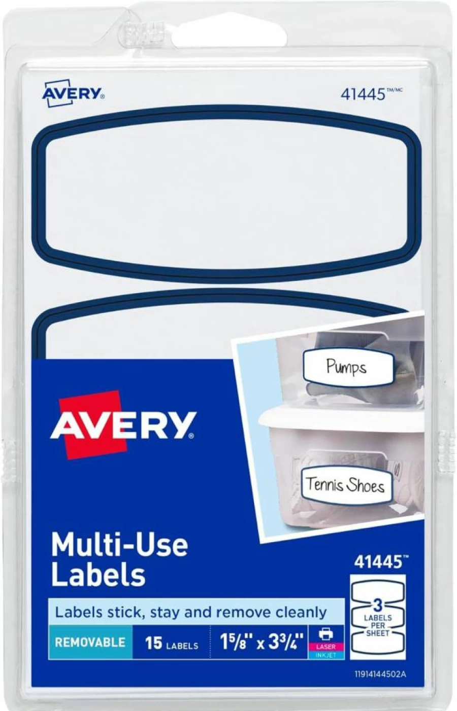 Avery Removable Multi-Use Labels with Blue Border, 3.75 x 1.625 Inches, 15-Pack (41445) for Organizing and Decorating