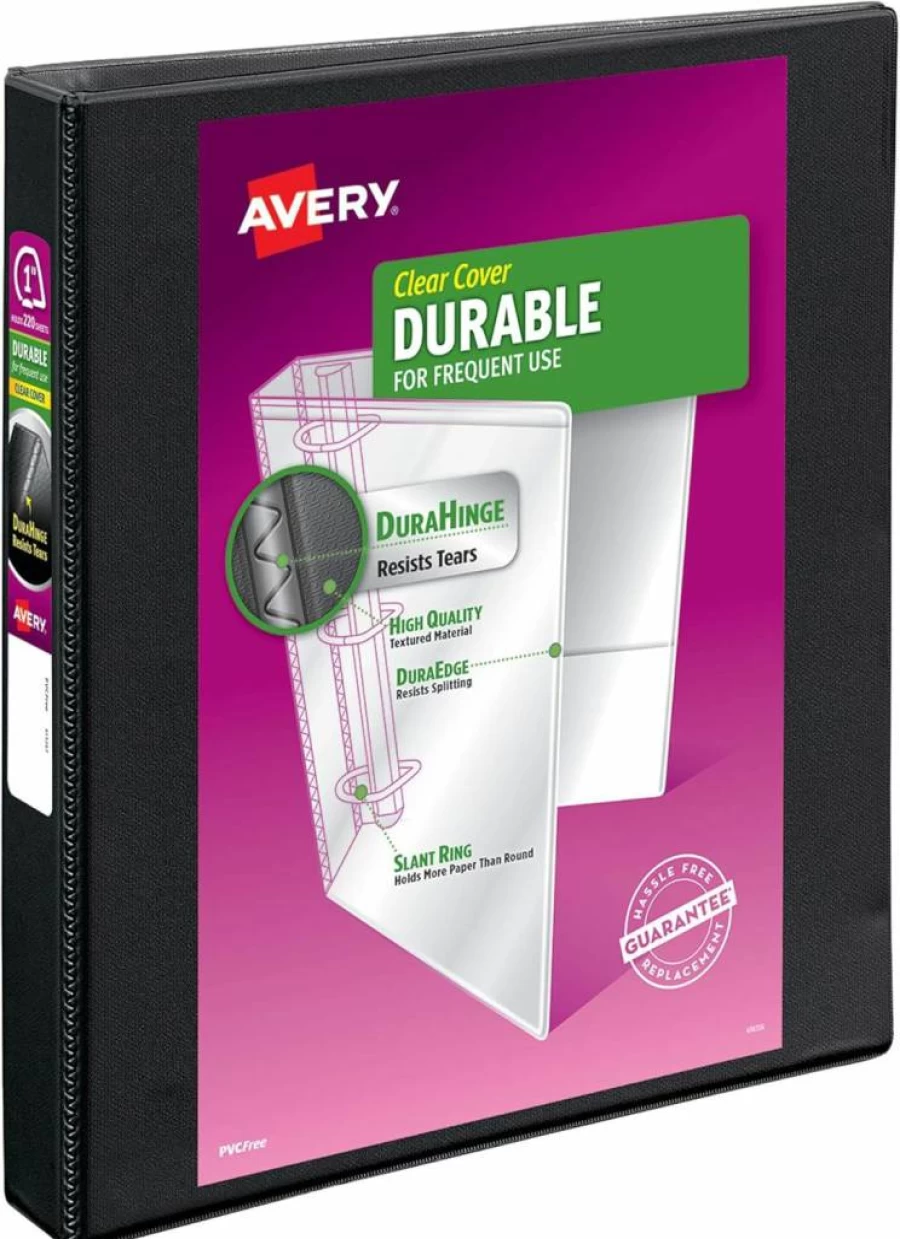 AVERY Durable 3-Ring Binder with 2-Inch EZD Rings, Black (09500) for Secure Document Organization