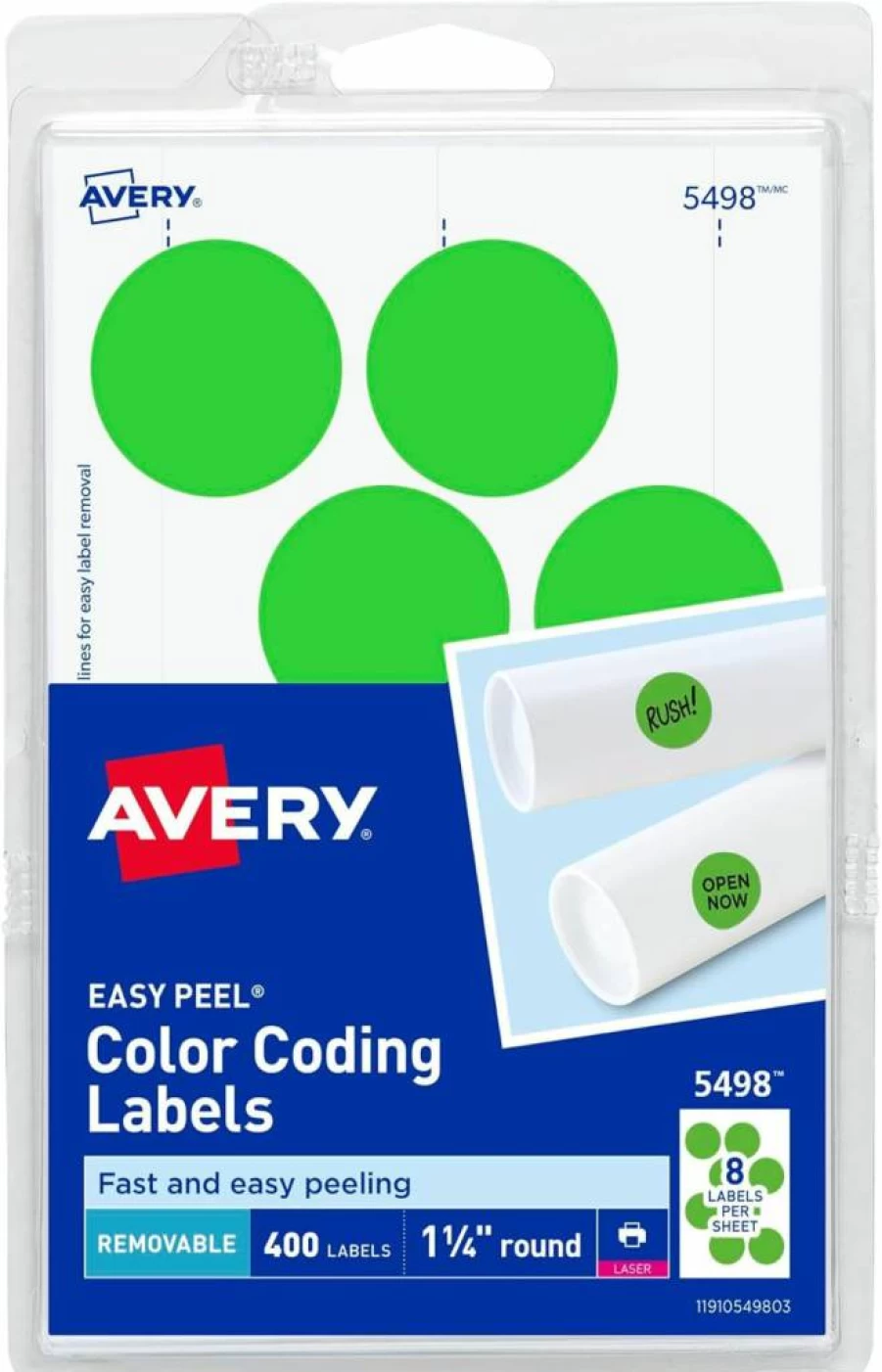Avery 5498 Removable Neon Green Color Coding Labels, 1-1/4" Round, Pack of 400, for Laser Printers & Handwriting