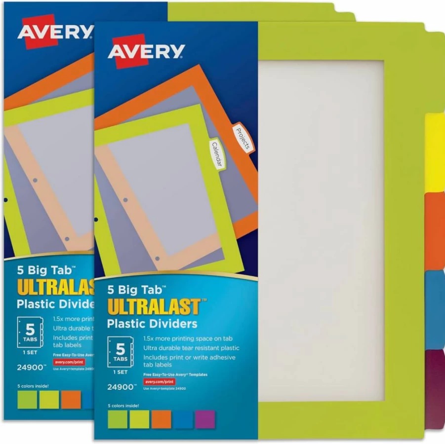 AVERY Ultralast Big Tab Plastic Dividers, 8-Tab Set, Durable Assorted Designs (24903) for Organizers