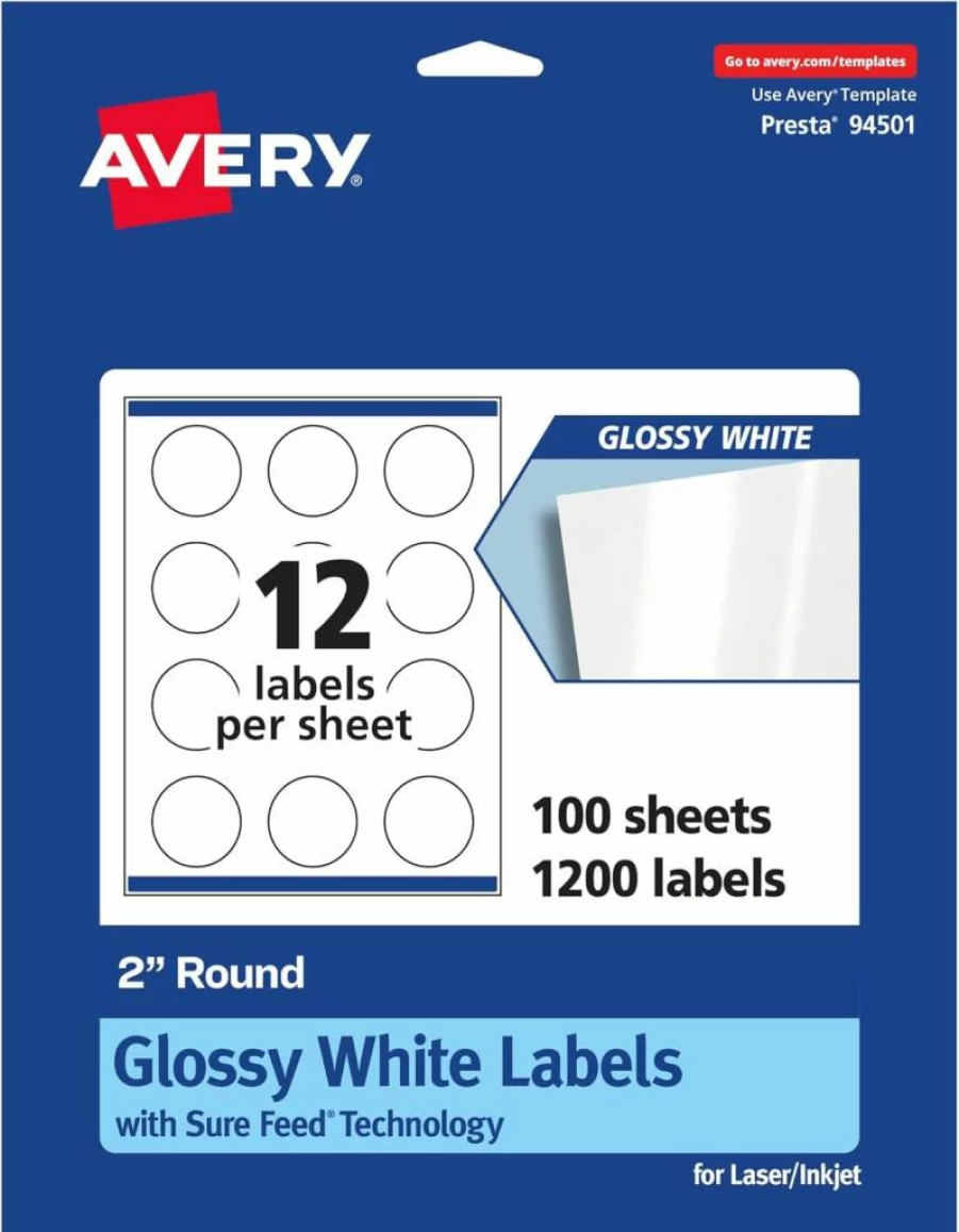 Avery 2" Round Kraft Brown Labels, 300-Pack, Sure Feed Technology, Print-To-The-Edge, Laser/Inkjet Printable, Water-Resistant, Professional Packaging & Shipping Labels