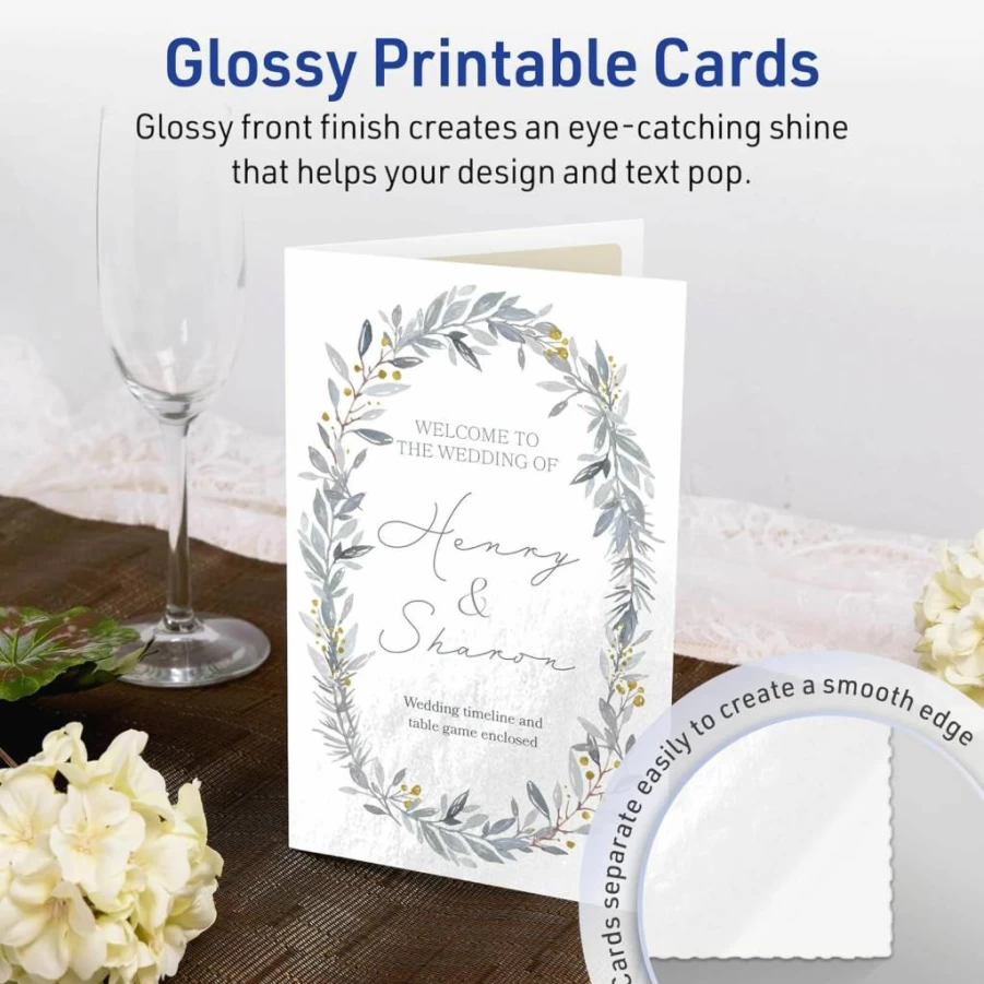 AVERY Printable Half Fold Greeting Cards, 5.5" x 8.5" Glossy White Cardstock, 50-Pack for Thank You Cards & Event Invitations, Laser/Inkjet Compatible