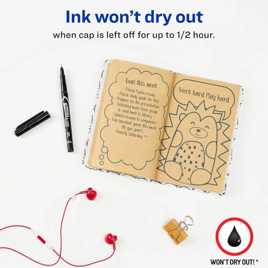 Avery Marks-A-Lot Permanent Markers, Ultra Fine Tip, 8-Color Set for Coloring Books, Sketchbooks & Art Projects (09231)