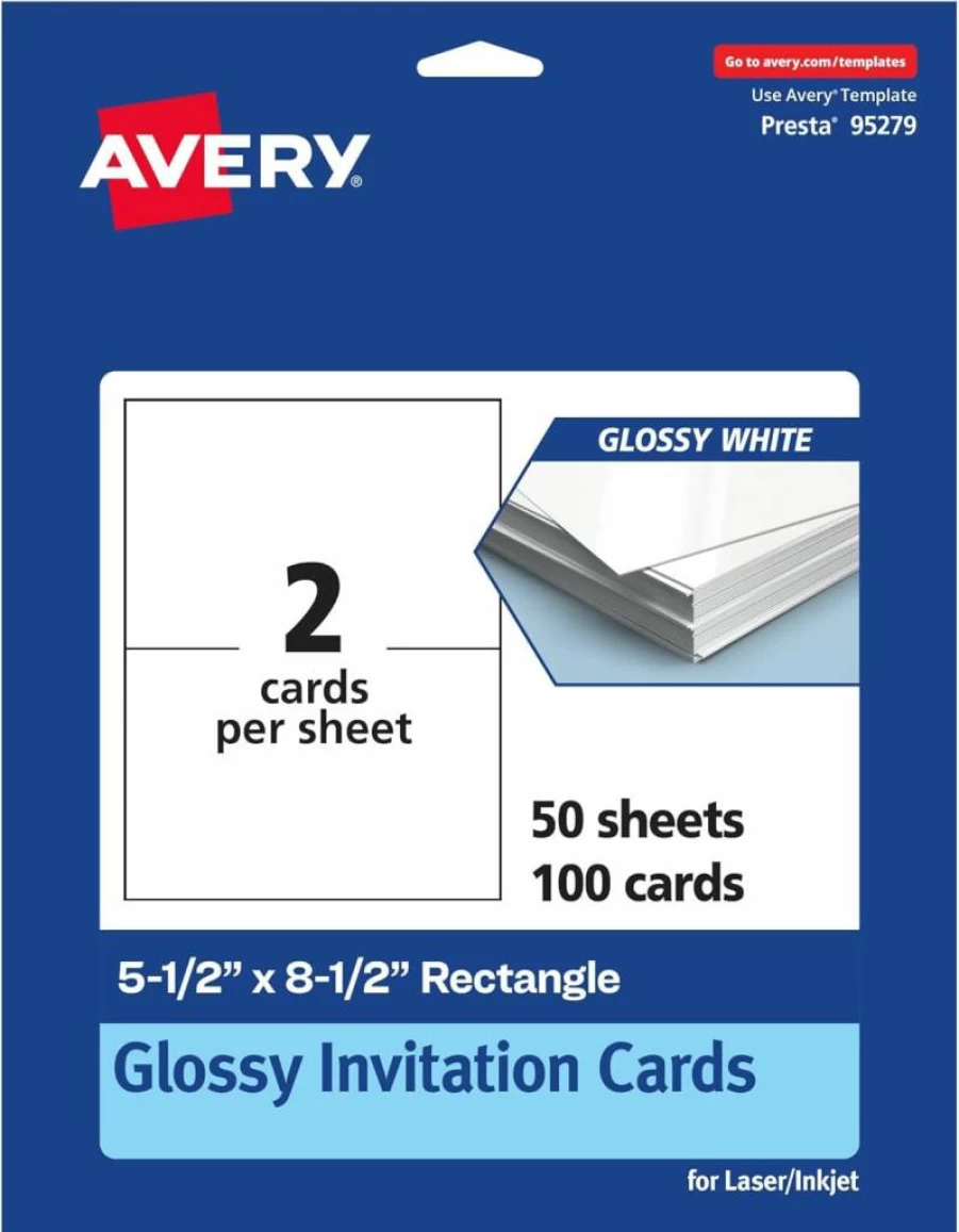 AVERY Matte White Printable Cards 5.5" x 8.5" - 100-Pack Laser/Inkjet Compatible Cardstock for DIY Projects