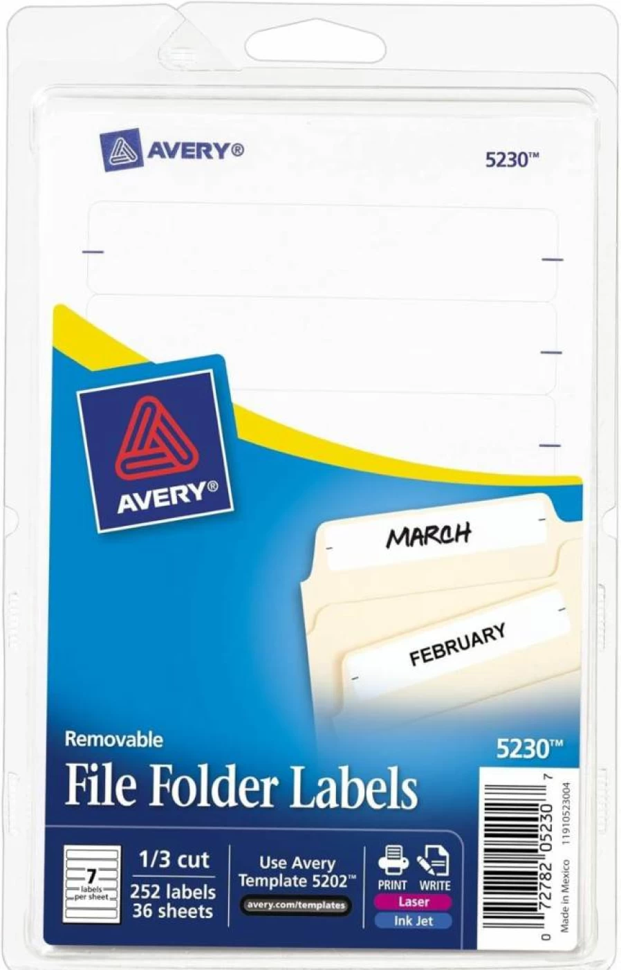 Avery Removable File Folder Labels, 2/3" x 3-7/16", White, 252 Labels per Pack (4" x 6" Sheets, 5230)