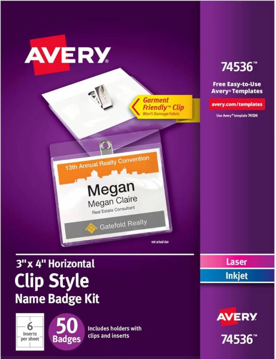 Avery 5392 Printable Name Badge Inserts, 3" x 4" White Name Tags, Laser/Inkjet Compatible, 300-Pack, Customizable for Professional Use
