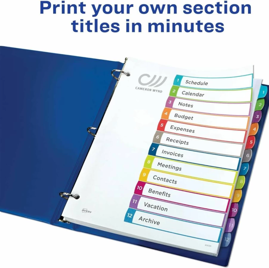 AVERY 12-Tab Multicolor Dividers for 3-Ring Binder, 24-Page Customizable Set with Table of Contents (11843)