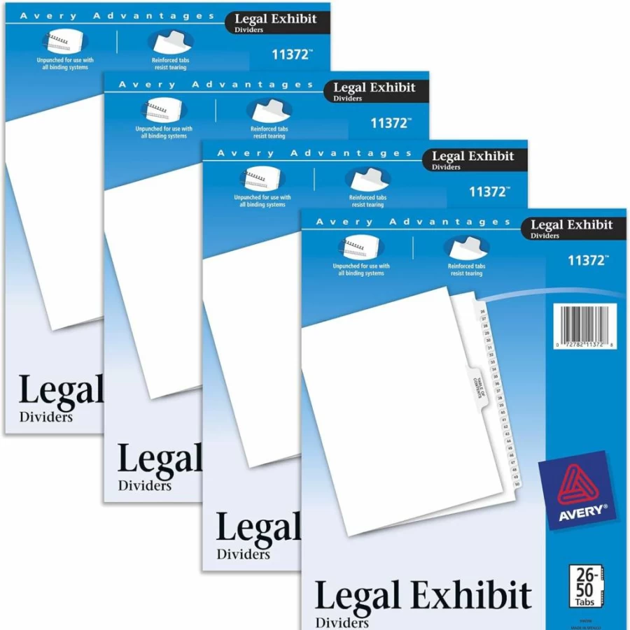 AVERY Legal Exhibit Binder Dividers, 26-50 Preprinted with Table of Contents, Side Tabs, Letter Size, 1 Collated Set, 4 Sets per Pack (11372)
