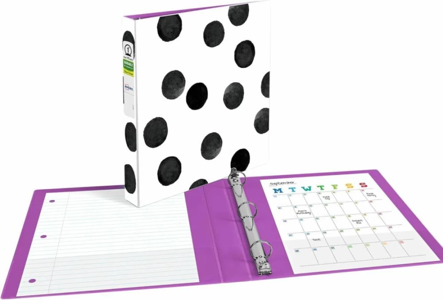 AVERY 26744 1 Inch 3-Ring Binder with Round Rings, Durable Black and White Dot Design, Fashion Binder for School or Office