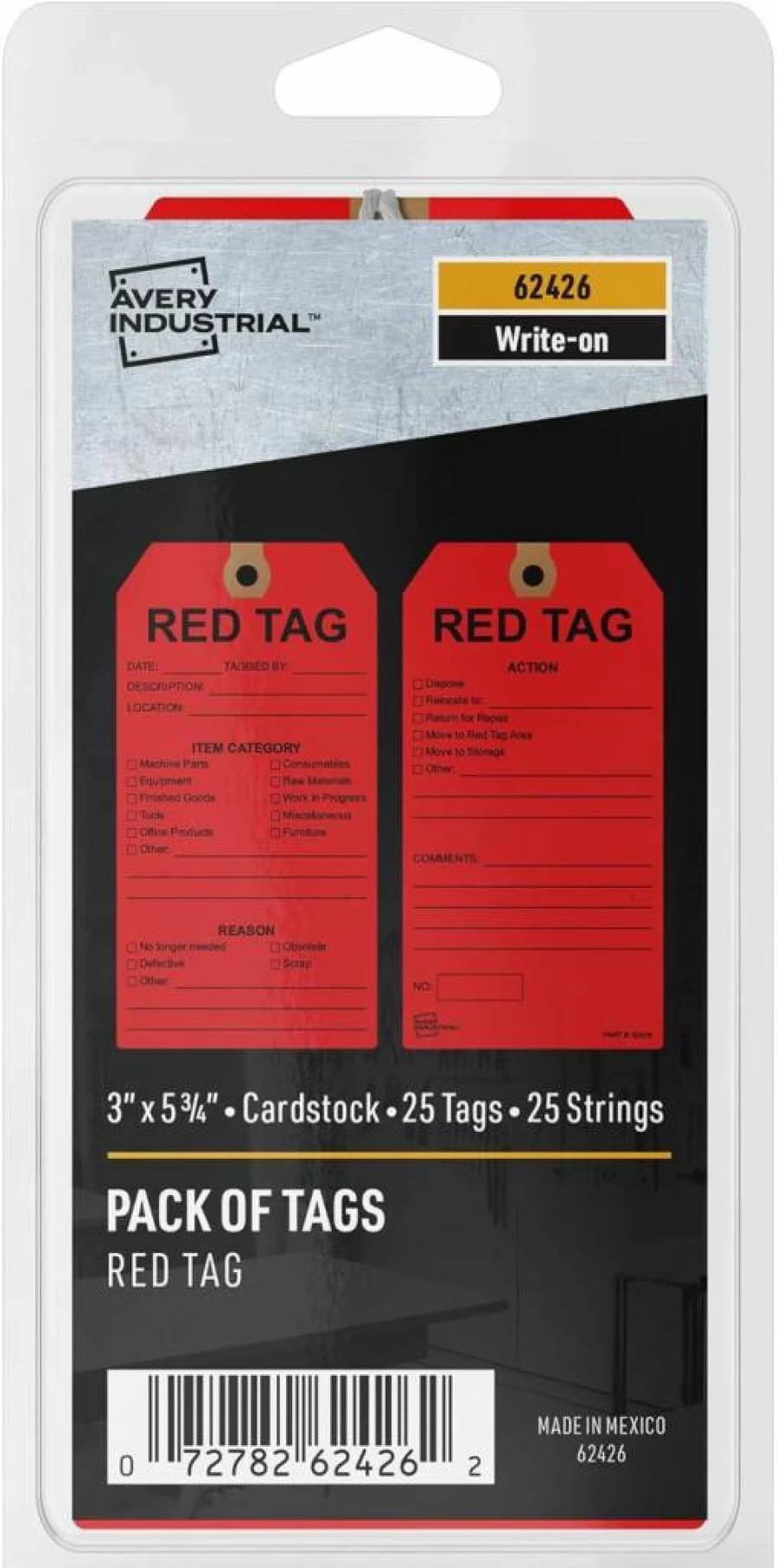 Avery 62429 Out of Service Tags with String, 5.75" x 3" Red Write-On Labels, 25-Pack