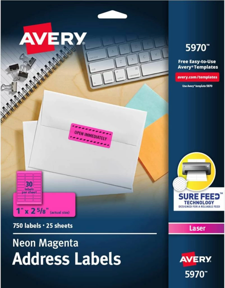 Avery 5980 Printable Address Labels - 1" x 2-5/8" Pastel Blue, 750 Blank Mailing Labels with Sure Feed Technology