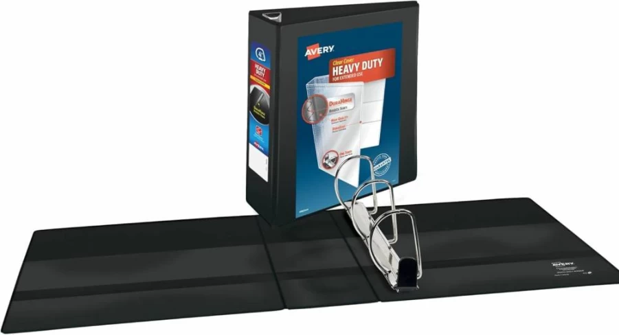 AVERY 79870 Heavy Duty 3-Ring Binder, 1.5 Inch Slant Ring, Holds Letter Size 8.5 x 11 Paper, 4-Pack Black Binders, One Touch Easy Open