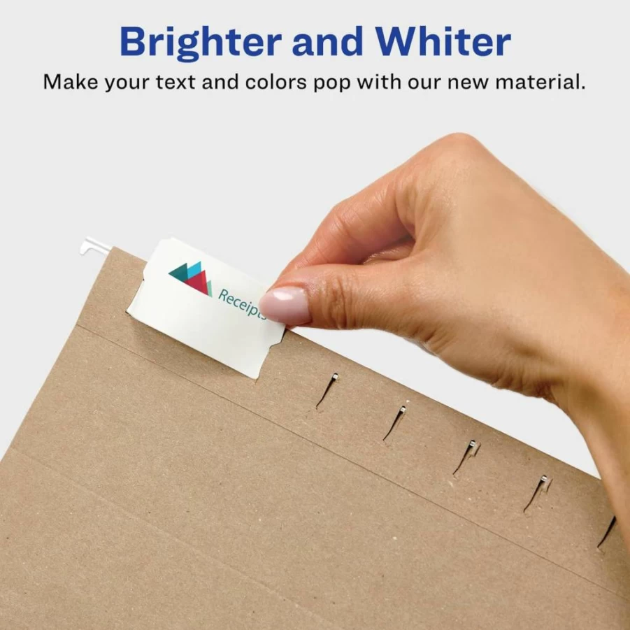 Avery 5567 Printable Hanging File Folder Tabs, 1/5 Cut, White, 90-Pack for Office Organization
