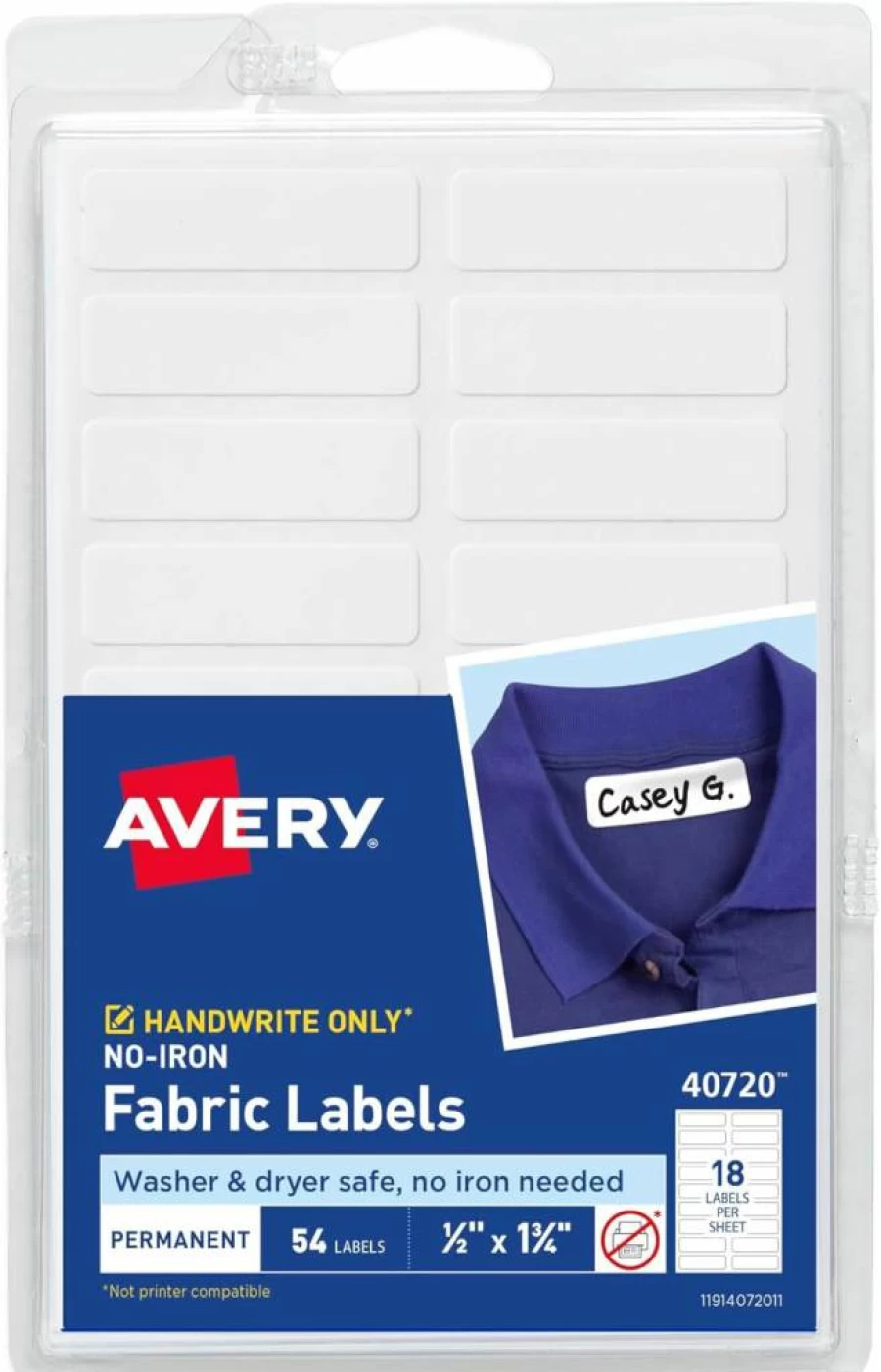 Avery No-Iron Fabric Labels, Rainbow Borders with Preprinted Designs, Handwrite-Only Name Tags, 24-Pack (40706)