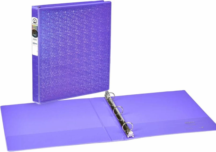 AVERY 03226 Holographic Violet 3-Ring Binder with Customizable Cover, 1 Inch Round Rings, Durable Luxury Binder for School or Office