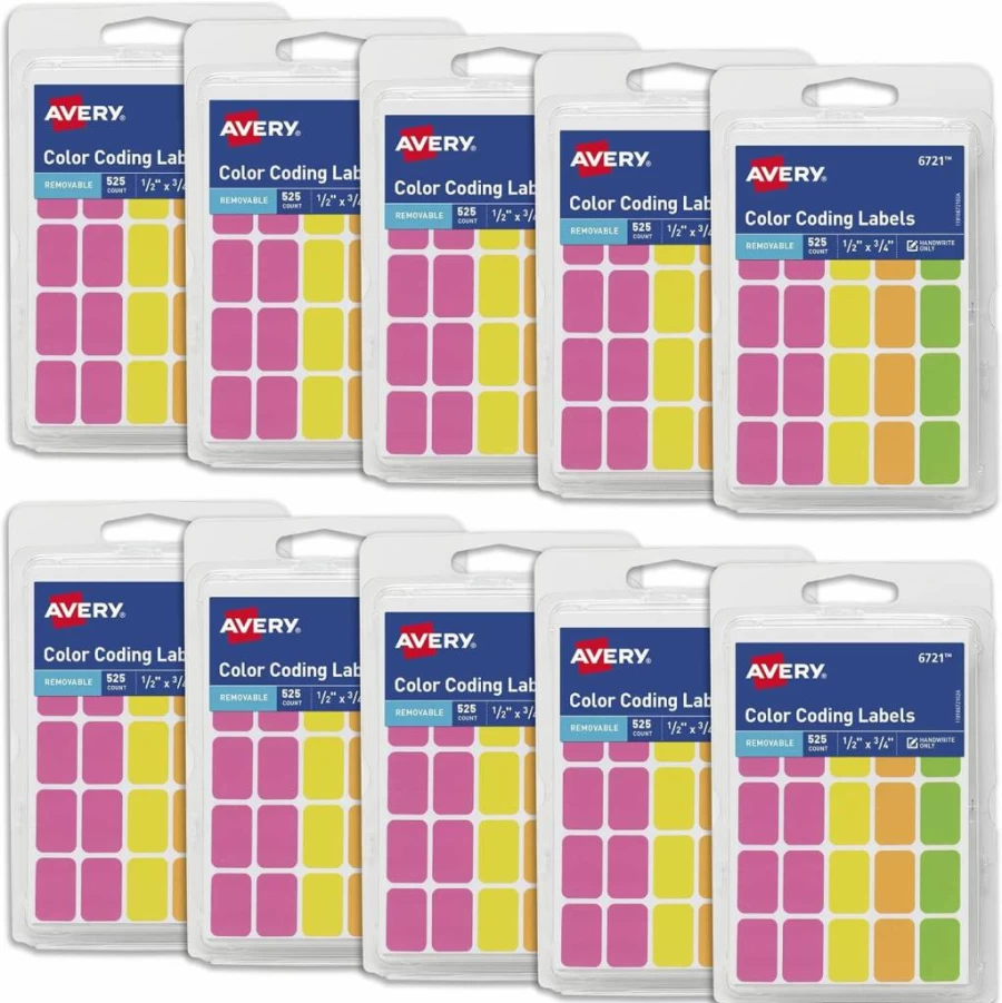 AVERY Removable Color-Coding Labels, 10-Pack Assorted Colors, 5,250 Stickers Total (06721) - Self-Adhesive & Repositionable for Organization