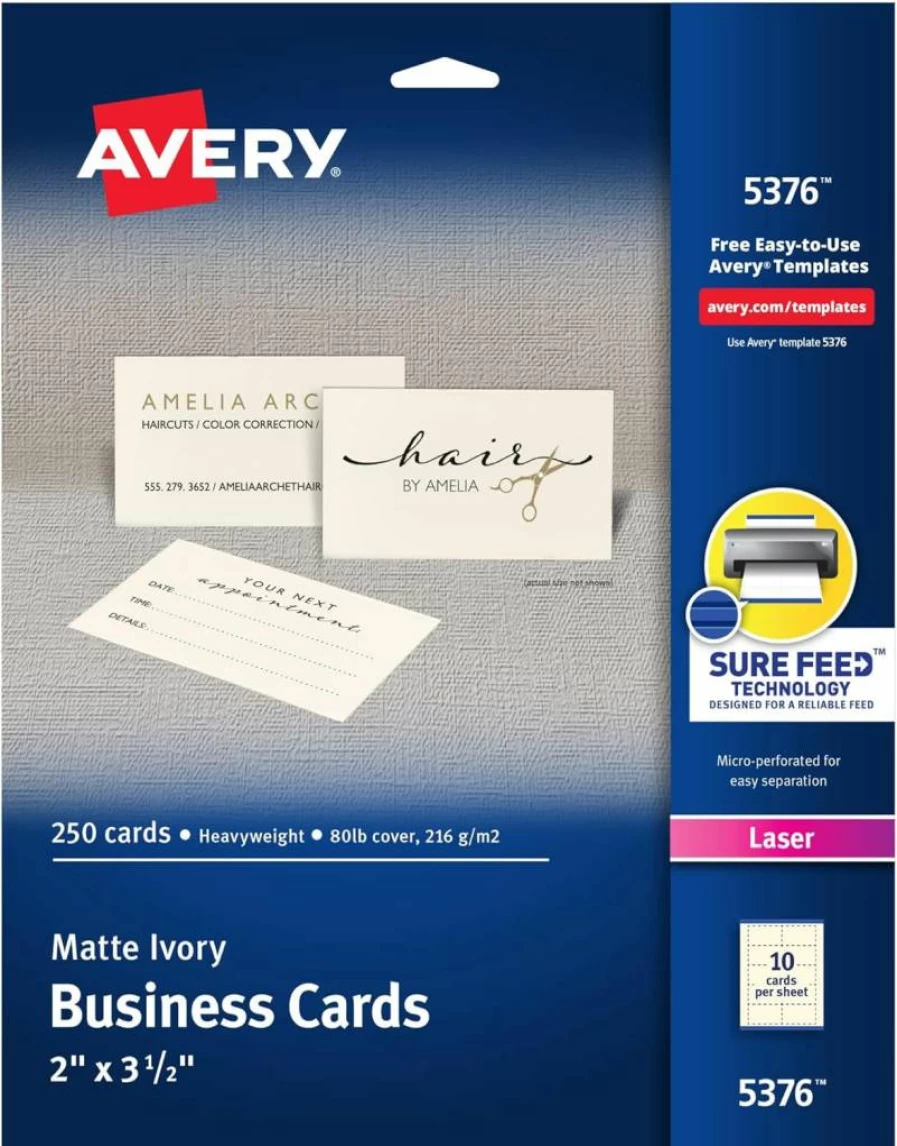 Avery 5376 Ivory Uncoated Business Cards for Laser Printers - 250 Pack Premium Quality