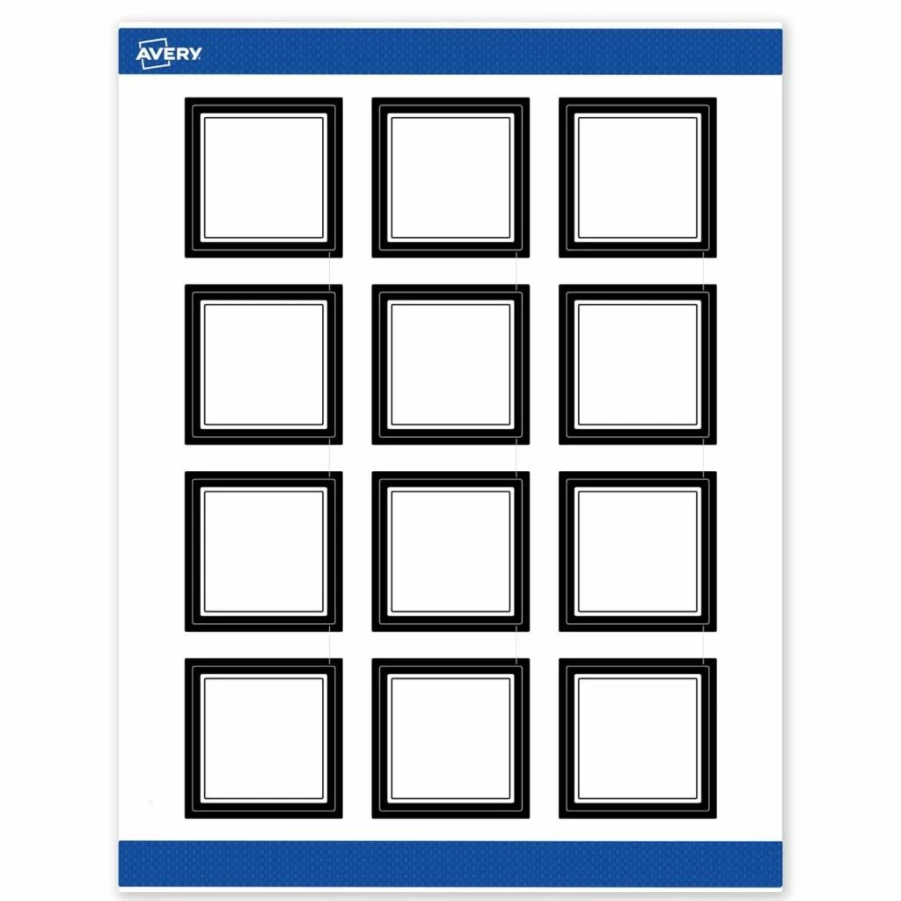 AVERY 2" x 2" Matte White Printable Square Labels with Gold & Navy Floral Border, Permanent Adhesive, 120 Count for Laser/Inkjet Printers, Ideal for Product Branding & Merchandising