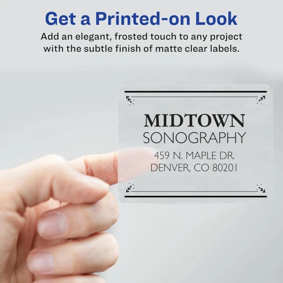 AVERY 15663 Printable Shipping Labels 2" x 4" Matte Clear, 100 Blank Mailing Labels with Sure Feed Technology