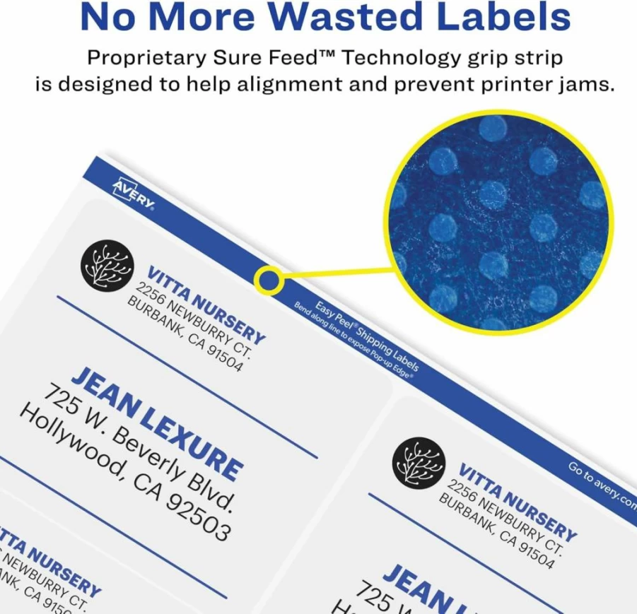 AVERY 15663 Printable Shipping Labels 2" x 4" Matte Clear, 100 Blank Mailing Labels with Sure Feed Technology
