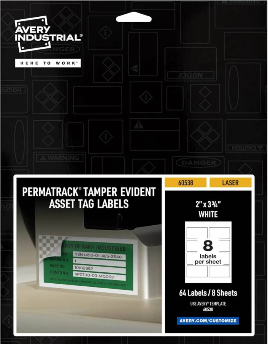 AVERY 61525 White Laser Printable Asset Tag Labels, 3/4" x 1-1/2", Waterproof Durable Tags, 320 Adhesive Labels for Inventory & Equipment Tracking