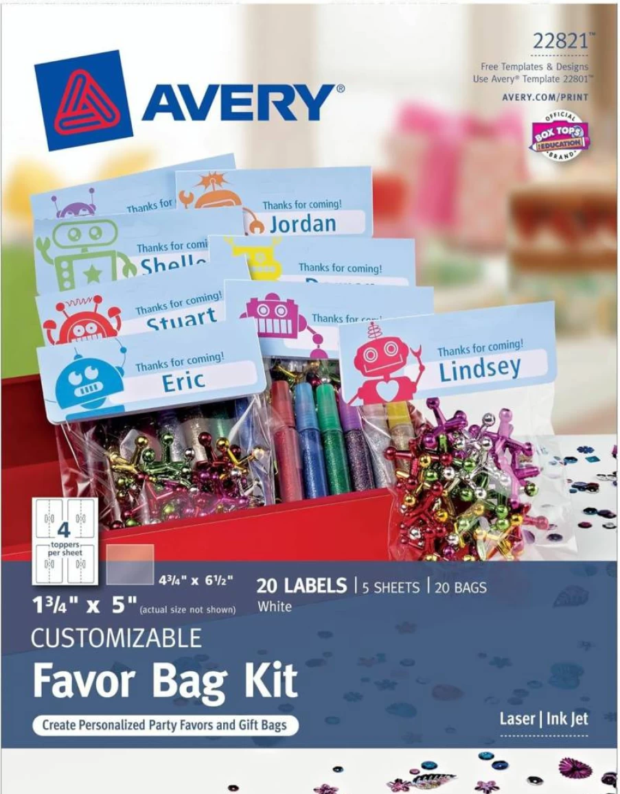 AVERY Printable Bag Toppers with Bags, 1.75" x 5" Size, Pack of 40 for Laser & Inkjet Printers (22801)