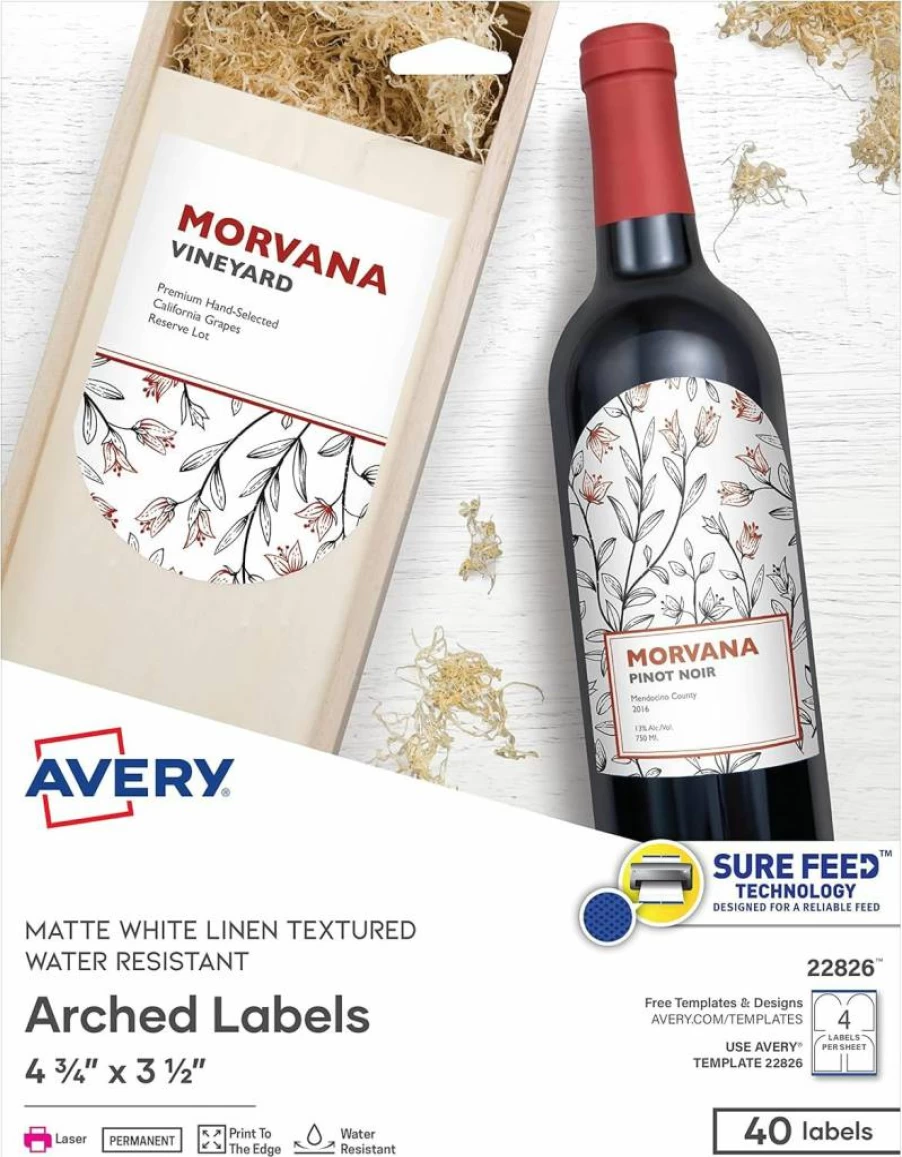 AVERY Textured White Arched Labels 4.75" x 3.5" - Print to Edge, 40 Labels per Pack (2-Pack)