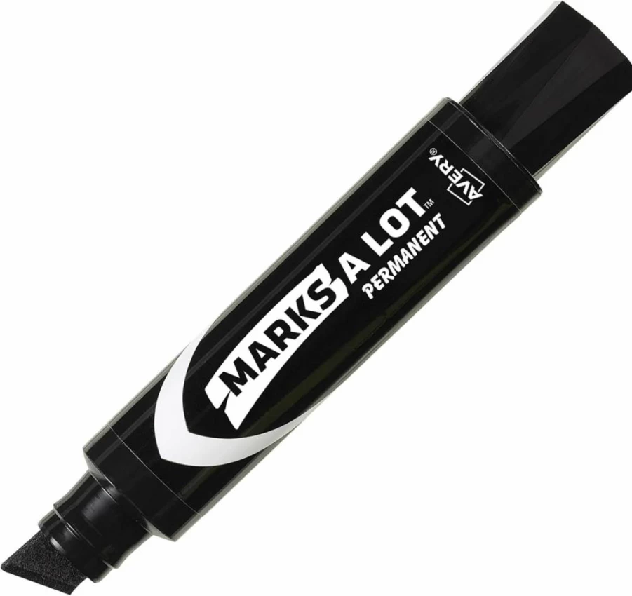Avery 24148 Jumbo Chisel Tip Marker - 12 Black, Waterproof, Wear-Resistant, Desk-Style Permanent Markers for Bold Writing