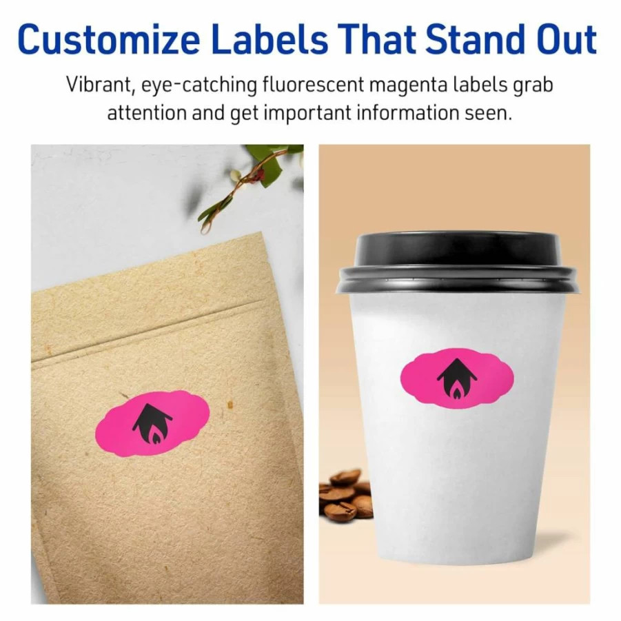 Avery Neon Magenta Printable Oval Scalloped Labels 1-1/8" x 2-1/4" - Sure Feed Technology, Print-To-The-Edge for Laser/Inkjet, 840-Pack for Candles, Jars & Crafts