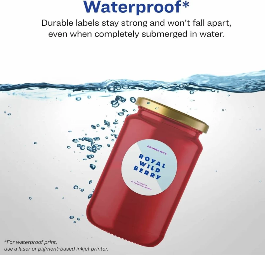 Avery Round Waterproof Labels 2.5" - 90 Pack, Sure Feed Technology, Tear & Oil Resistant, Laser/Inkjet Printable, Edge-to-Edge Printing, Durable Adhesive